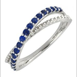 18K White Gold Pave Sapphire Crossover Band Ring